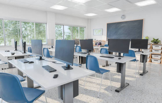 Modern computer lab and classroom setup for Root Access Academy, supporting youth tech education and digital literacy in the Greater Akron-Canton area.